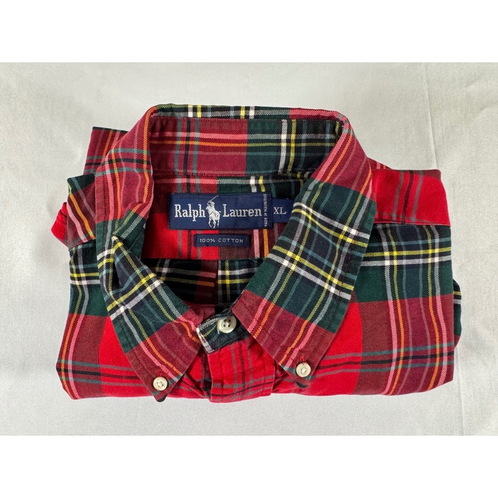 Ralph Lauren Mens XL Red Plaid Cotton Button Down Long Sleeve Pony Logo | Mint